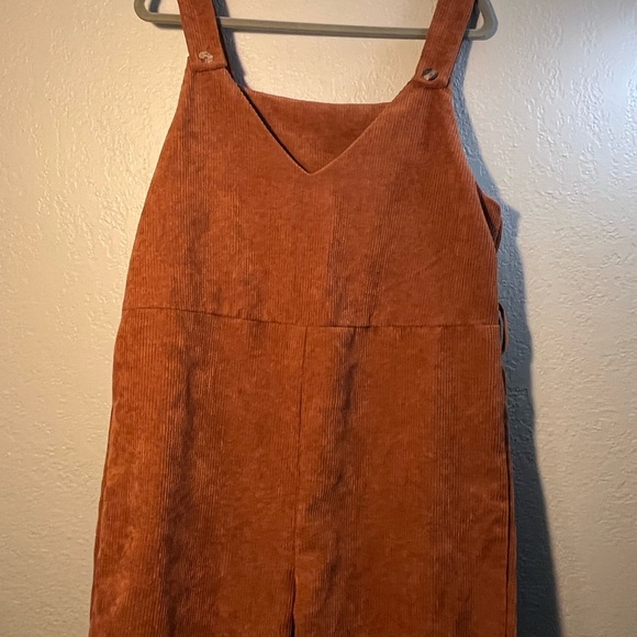 SHEIN Pants - Shien Rust Brown Corduroy Overalls SZ L V Neck One-Piece Long Dress